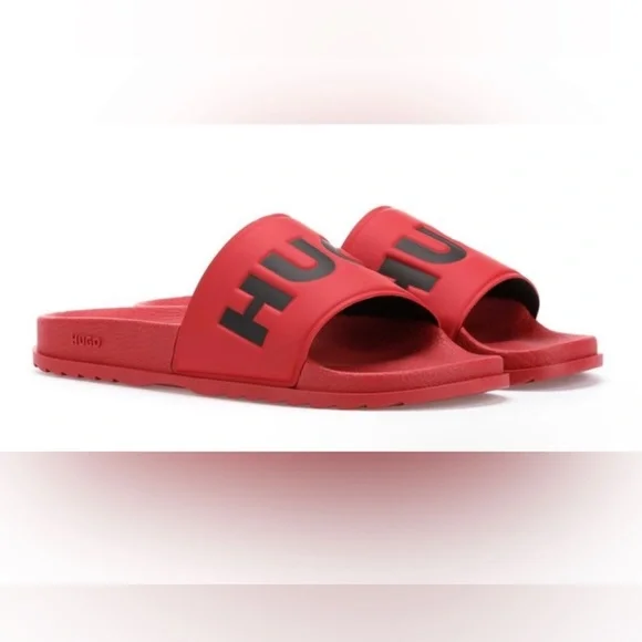 HUGO ITALIAN-MADE SLIDES WITH LOGO
STRAP HUGO - Italian-made slides with stacked-logo strap - Black  main image 4
